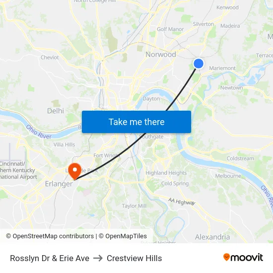 Rosslyn Dr & Erie Ave to Crestview Hills map