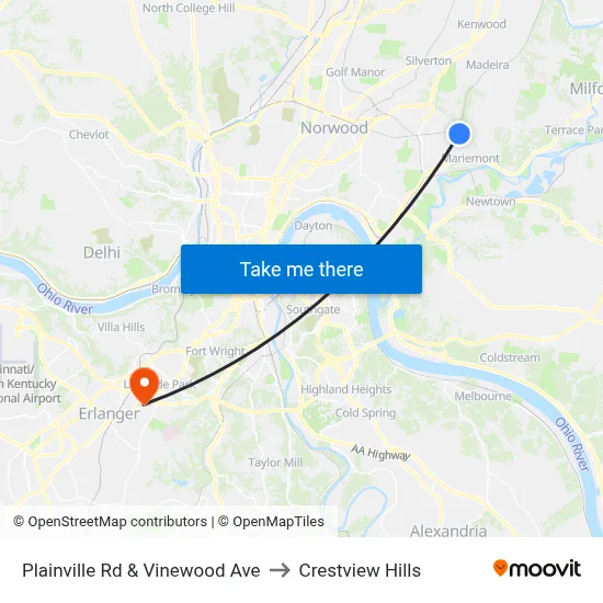 Plainville Rd & Vinewood Ave to Crestview Hills map