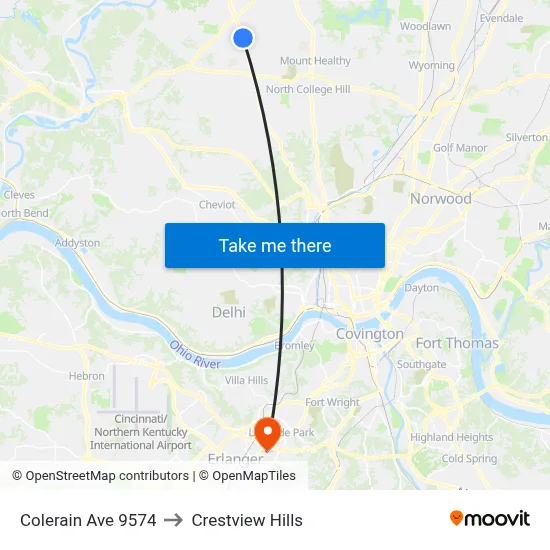 Colerain Ave 9574 to Crestview Hills map
