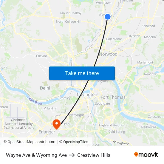 Wayne Ave & Wyoming Ave to Crestview Hills map