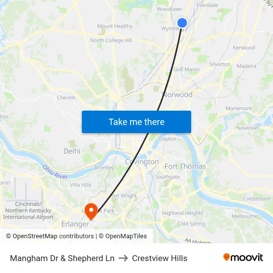 Mangham Dr & Shepherd Ln to Crestview Hills map