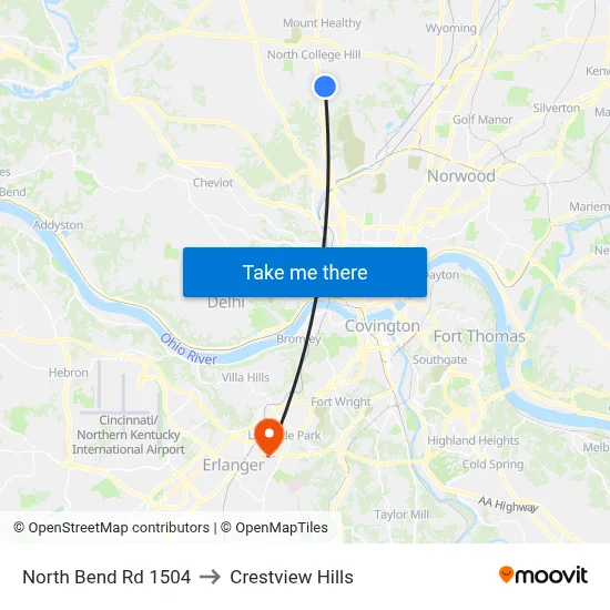 North Bend Rd 1504 to Crestview Hills map
