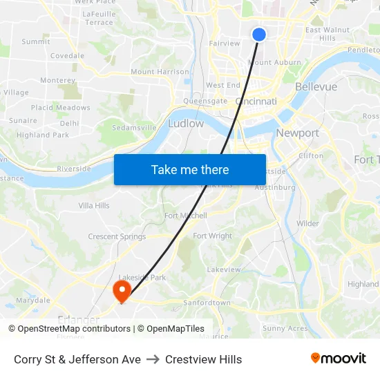 Corry St & Jefferson Ave to Crestview Hills map