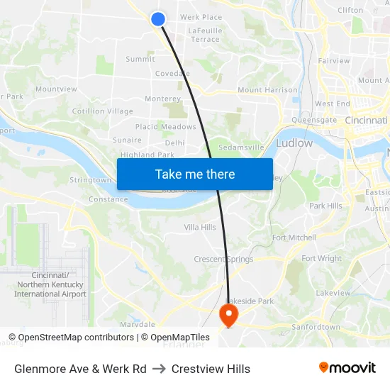 Glenmore Ave & Werk Rd to Crestview Hills map