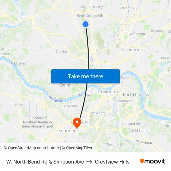 W. North Bend Rd & Simpson Ave to Crestview Hills map