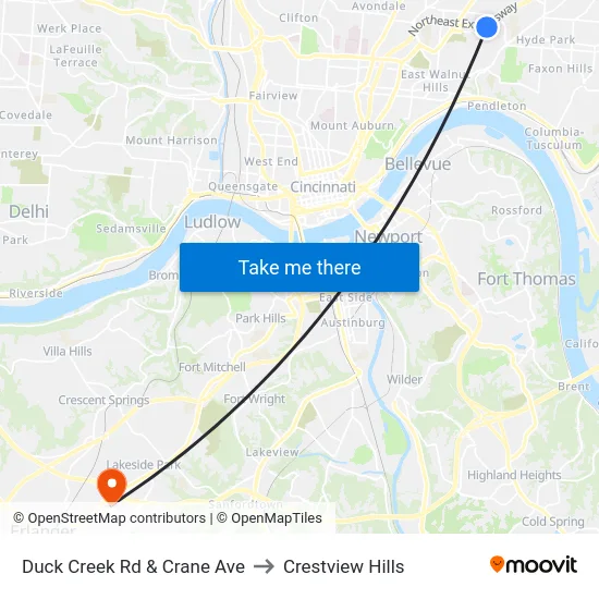 Duck Creek Rd & Crane Ave to Crestview Hills map
