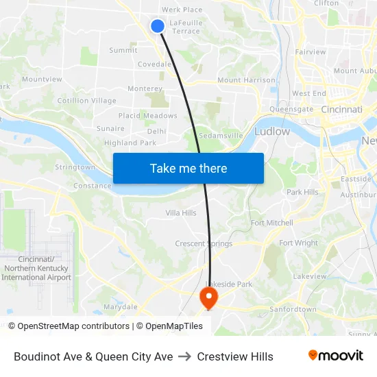 Boudinot Ave & Queen City Ave to Crestview Hills map