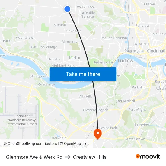 Glenmore Ave & Werk Rd to Crestview Hills map