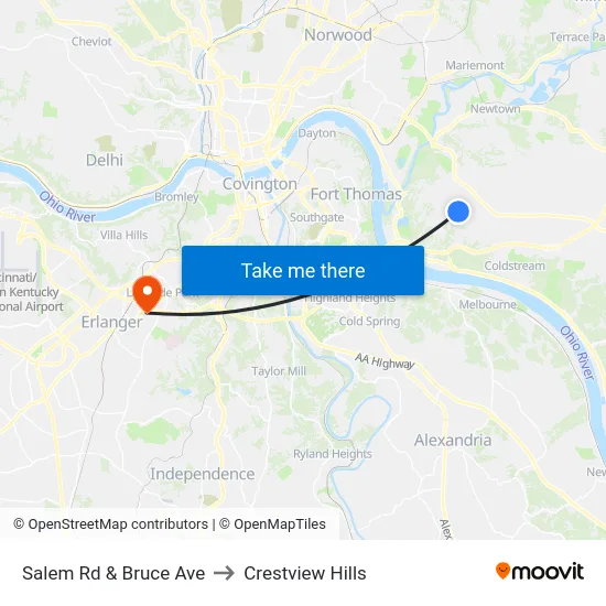 Salem Rd & Bruce Ave to Crestview Hills map