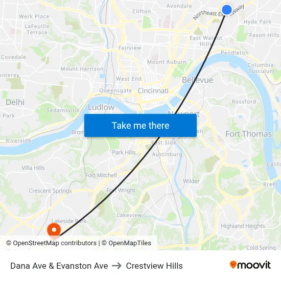 Dana Ave & Evanston Ave to Crestview Hills map