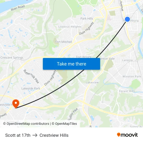 Scott at 17th to Crestview Hills map