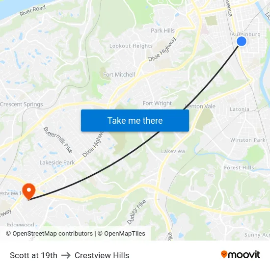 Scott at 19th to Crestview Hills map
