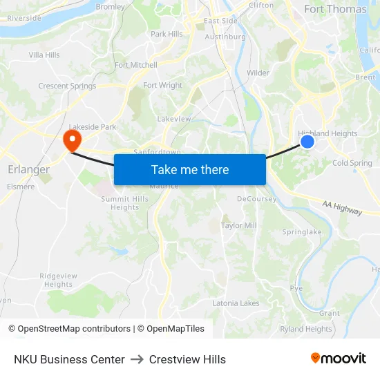 NKU Business Center to Crestview Hills map