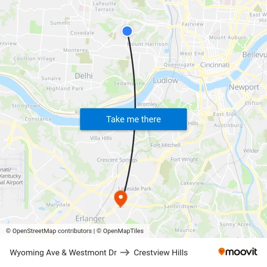 Wyoming Ave & Westmont Dr to Crestview Hills map