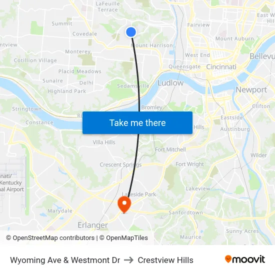 Wyoming Ave & Westmont Dr to Crestview Hills map