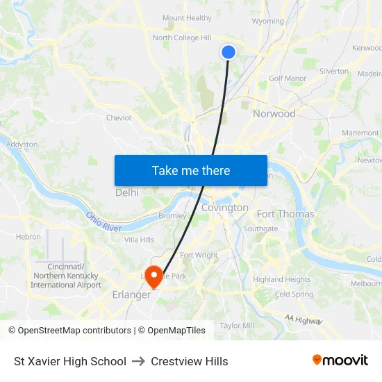 St Xavier High School to Crestview Hills map