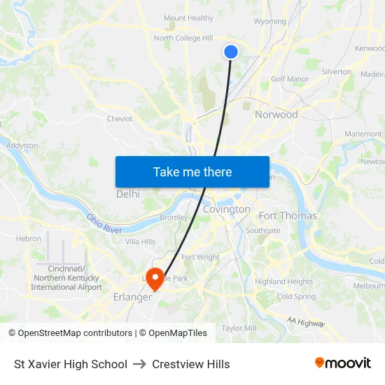 St Xavier High School to Crestview Hills map