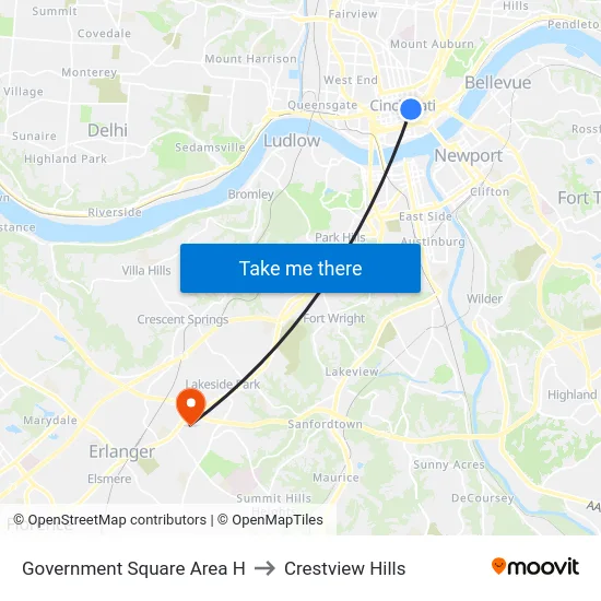 Government Square Area H to Crestview Hills map