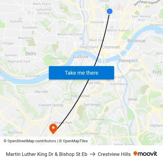Martin Luther King Dr & Bishop St Eb to Crestview Hills map
