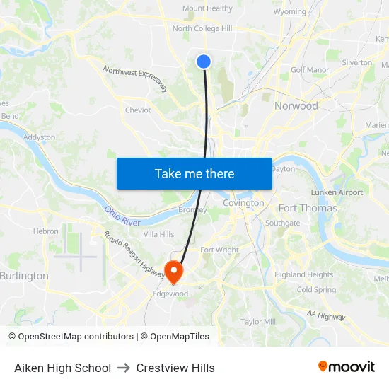 Aiken High School to Crestview Hills map