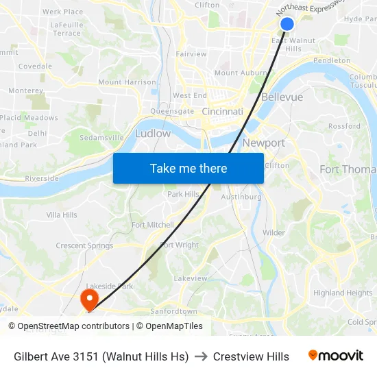 Gilbert Ave 3151 (Walnut Hills Hs) to Crestview Hills map