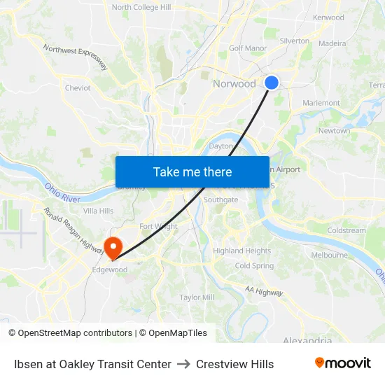 Ibsen at Oakley Transit Center to Crestview Hills map