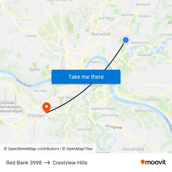 Red Bank 3998 to Crestview Hills map