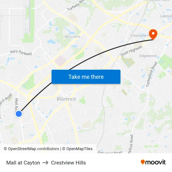 Mall at Cayton to Crestview Hills map