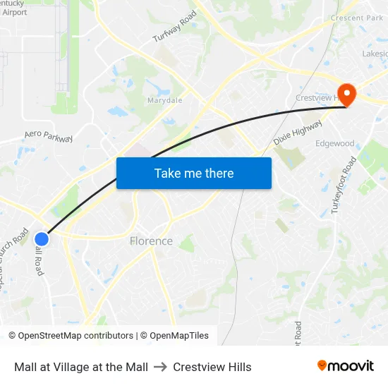 Mall at Village at the Mall to Crestview Hills map