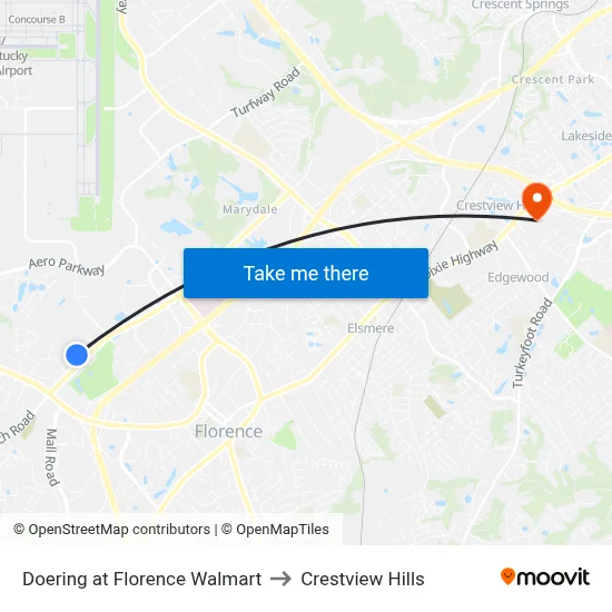 Doering at Florence Walmart to Crestview Hills map