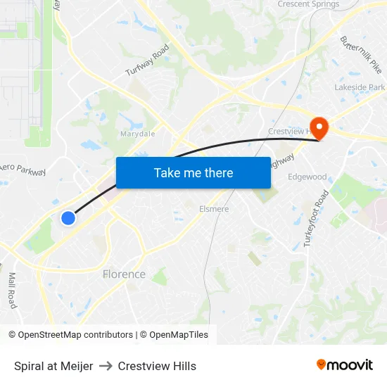 Spiral at Meijer to Crestview Hills map