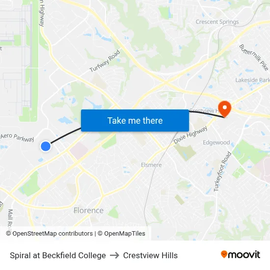 Spiral at Beckfield College to Crestview Hills map