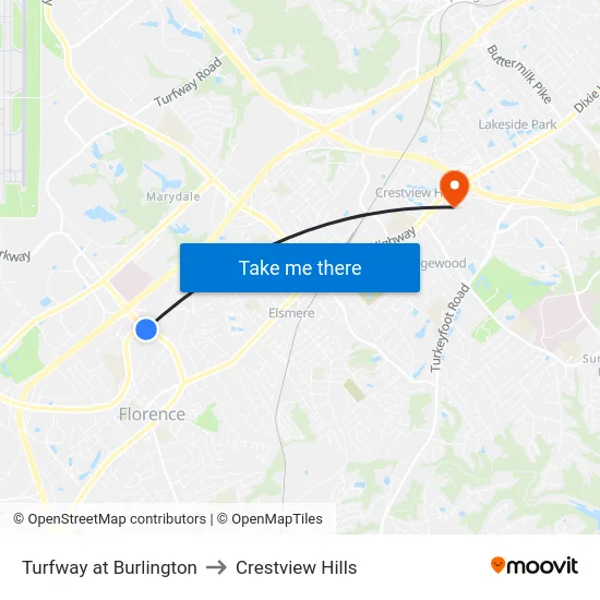 Turfway at Burlington to Crestview Hills map