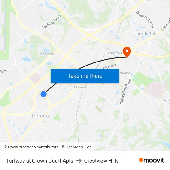 Turfway at Crown Court Apts to Crestview Hills map