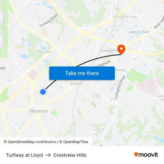 Turfway at Lloyd to Crestview Hills map