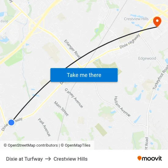 Dixie at Turfway to Crestview Hills map