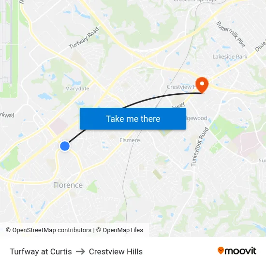 Turfway at Curtis to Crestview Hills map