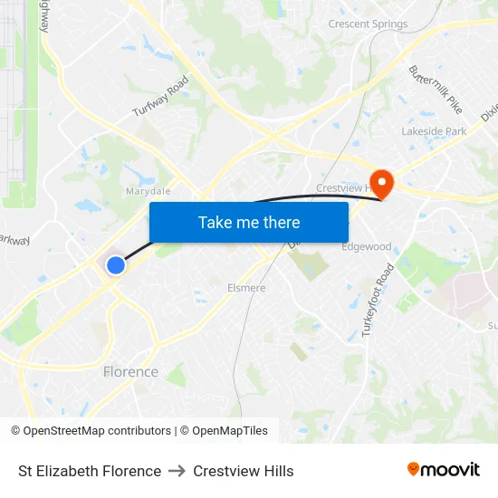 St Elizabeth Florence to Crestview Hills map