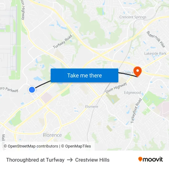 Thoroughbred at Turfway to Crestview Hills map