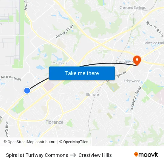 Spiral at Turfway Commons to Crestview Hills map