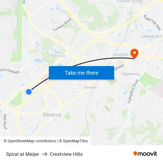 Spiral at Meijer to Crestview Hills map