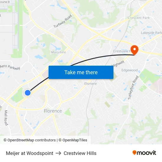 Meijer at Woodspoint to Crestview Hills map
