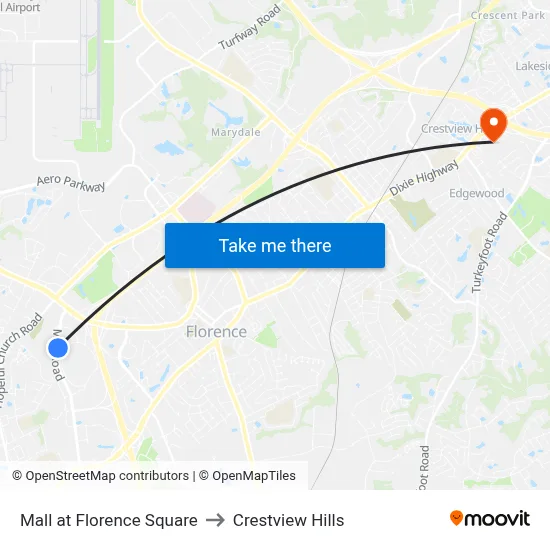 Mall at Florence Square to Crestview Hills map