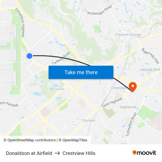 Donaldson at Airfield to Crestview Hills map