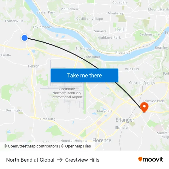 North Bend at Global to Crestview Hills map