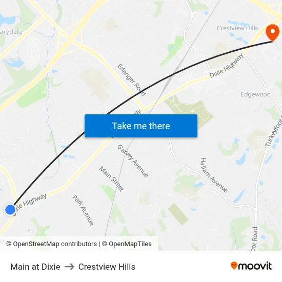 Main at Dixie to Crestview Hills map