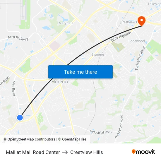 Mall at Mall Road Center to Crestview Hills map