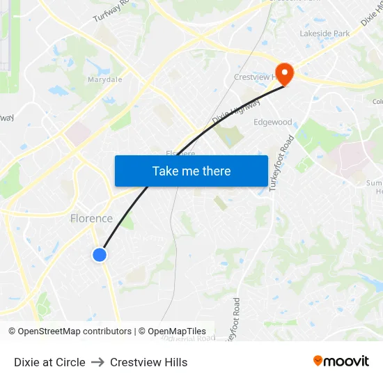 Dixie at Circle to Crestview Hills map