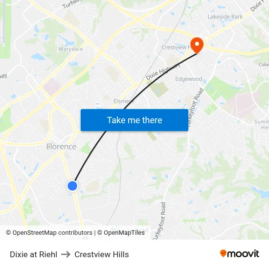 Dixie at Riehl to Crestview Hills map