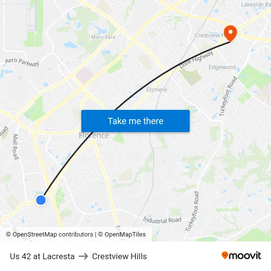 Us 42 at Lacresta to Crestview Hills map